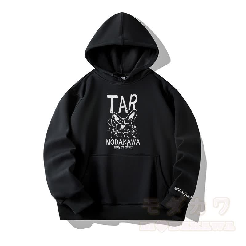 MODAKAWA TAR Kapuzenpullover mit Fleecefutter und „Grumpy Smoking Puppy“-Grafik - Schwarz - 6XL - image 4