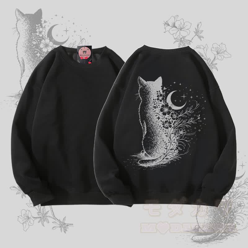 MODAKAWA Unisex-Sweatshirt mit Mondkatzen-Grafik - Schwarz - 5XL - image 4