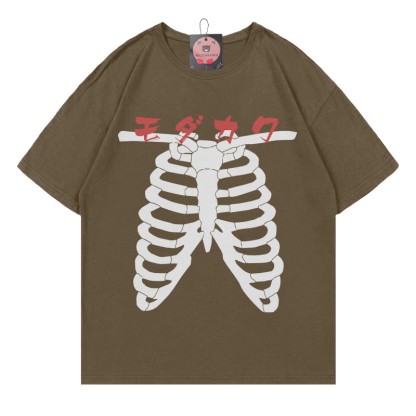 Modakawa T-Shirt mit Skelett-Buchstabenprint, 100 % Baumwolle - Brown - 5XL - image 3