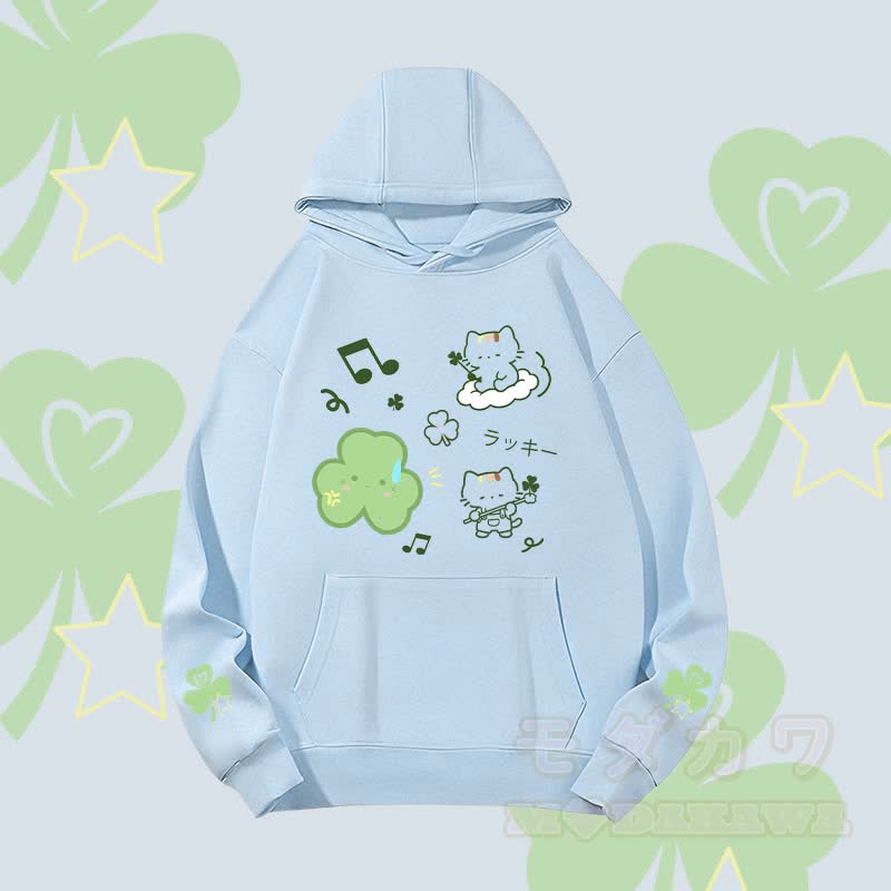 MODAKAWA Triple Clover Cat Graphic Heavyweight Hoodie - Blau - 2XL - image 4