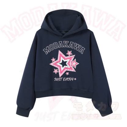 MODAKAWA JUST ENJOY Sternengrafik-Hoodie aus Baumwolle (kurzer Schnitt) - Marineblau - 3XL - image 7
