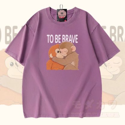 MUTIG SEIN Umarmender Affe Modakawa Vintage gewaschenes T-Shirt aus 100 % Baumwolle - Lila - 5XL - image 5
