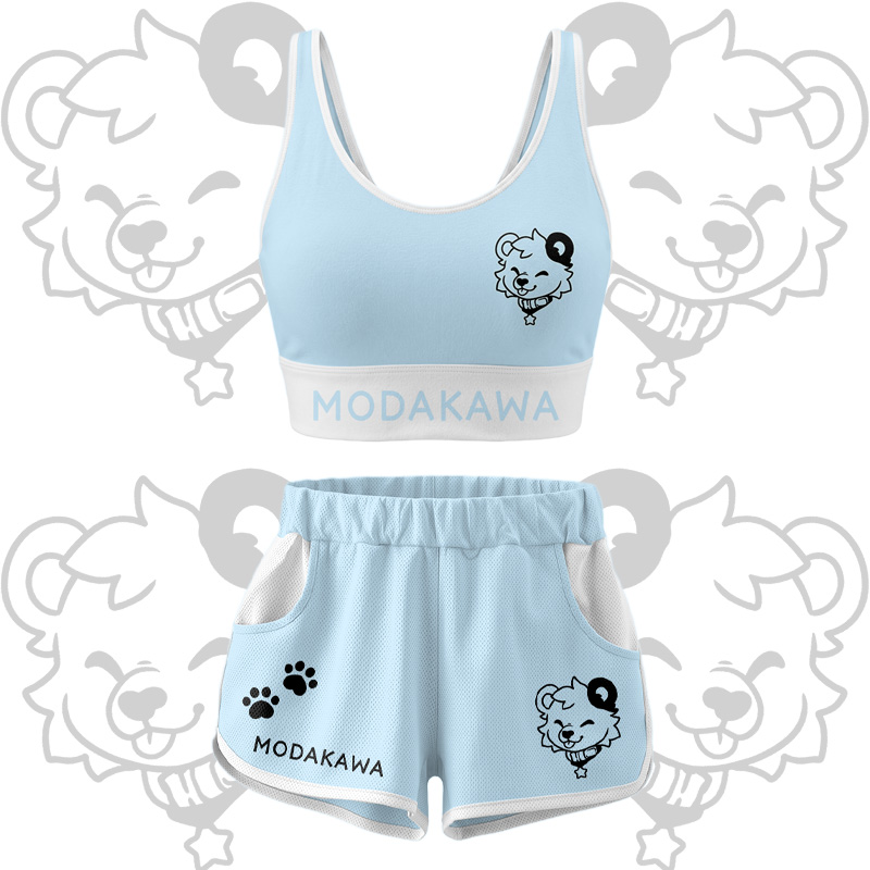 Bären-Grafik Crop Tank Sport Top Shorts Bikini Modakawa passendes Outfit - Blue Set - 5XL - image 16