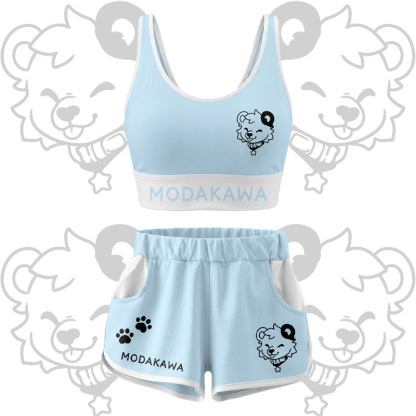 Bären-Grafik Crop Tank Sport Top Shorts Bikini Modakawa passendes Outfit - Blue Set - 5XL - image 16