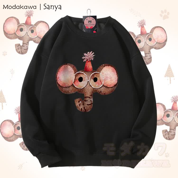 MODAKAWA X Sanya Unisex-Sweatshirt mit Elefantenmotiv - Schwarz - 5XL - image 3