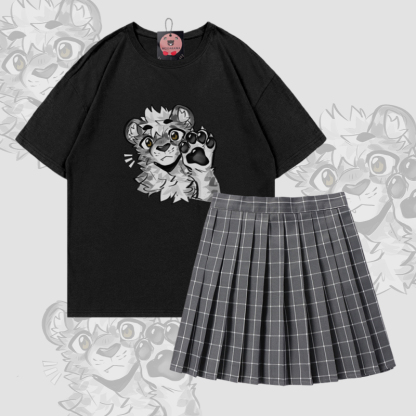 MODAKAWA X atka Tiger Paw Graphic 100% Baumwoll-T-Shirt und karierter Rock Zweiteiliges Set - Set B - 5XL - image 2