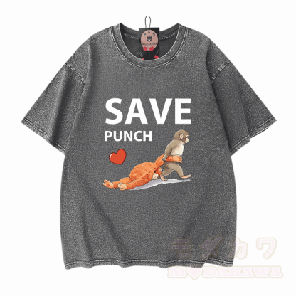 SAVE PUNCH Monkey Graphic Modakawa Unisex Vintage Washed T-Shirt - Grau - 5XL - image 7