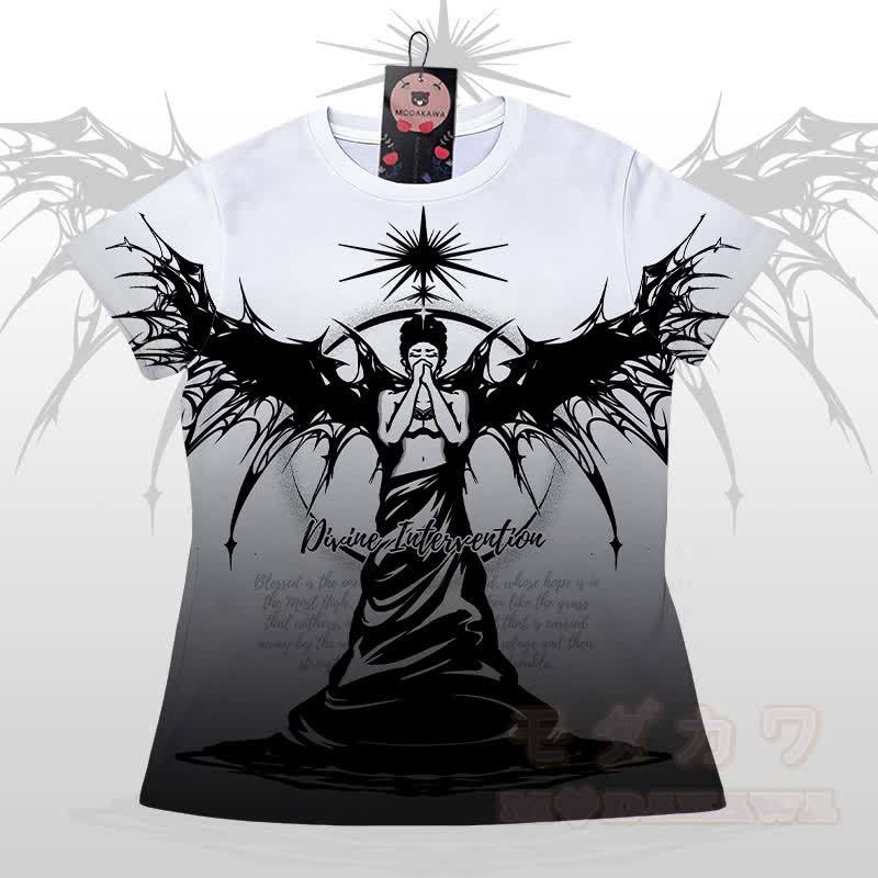 GÖTTLICHE INTERVENTION Engel Grafik Gradient T-Shirt Shorts Modakawa passendes Outfit - Weißes T-Shirt - 5XL - image 4