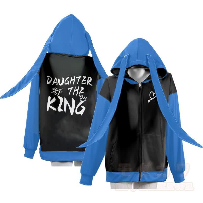 MODAKAWA TOCHTER DES KÖNIGS Hoodie mit Grafik, Reißverschluss und langen Hasenohren - Schwarz - 4XL - image 3