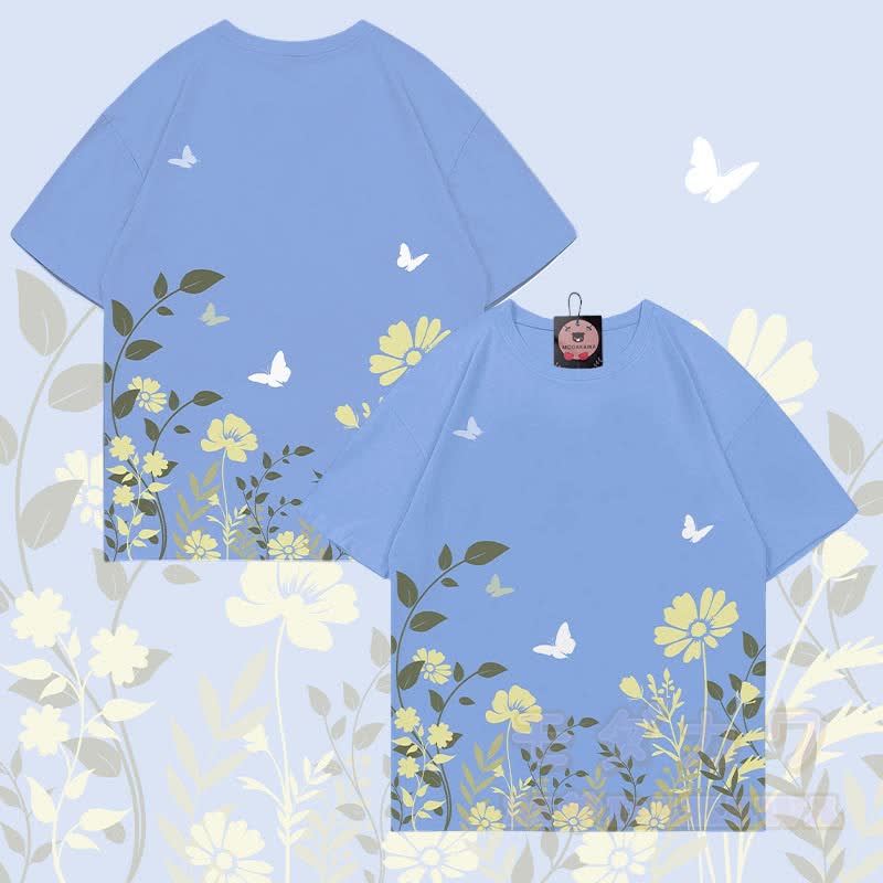 MODAKAWA T-Shirt mit Allover-Print von Blumen und Schmetterlingen - Blau - 5XL - image 3
