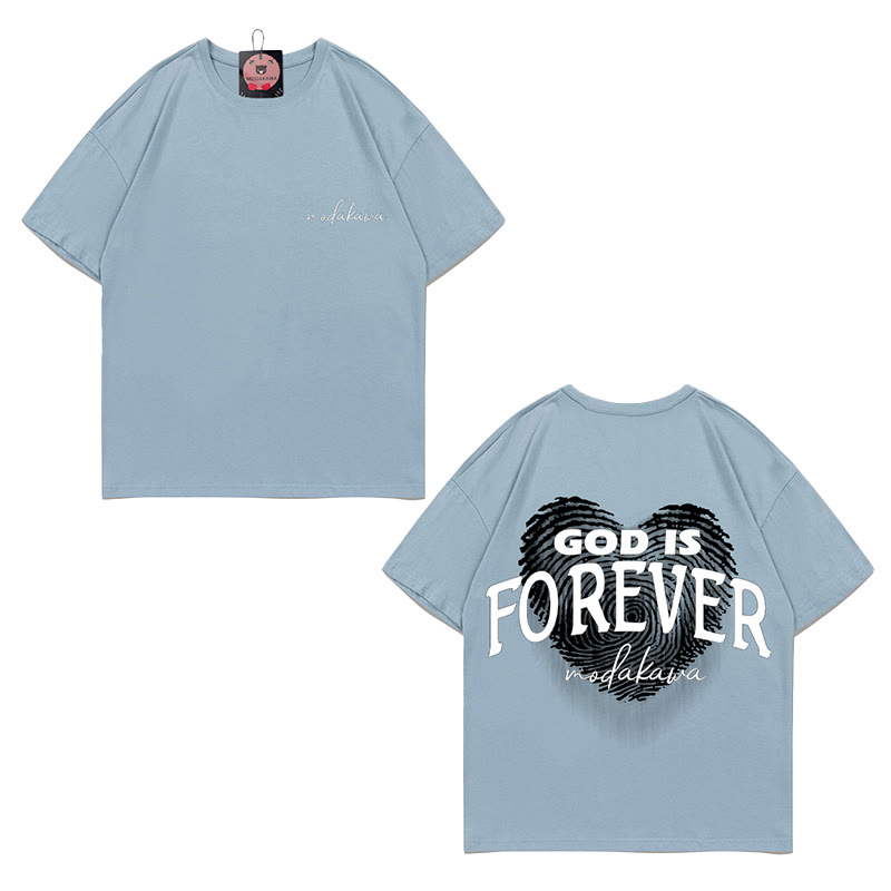 GOTT IST FÜR IMMER Herzaufdruck 100% Baumwolle Modakawa T-Shirt - Blue - 5XL - image 3