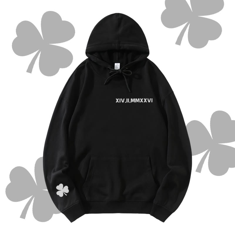 MODAKAWA Letter Lucky Clover Grafik Streetwear Pullover Hoodie - Black - 5XL - image 3