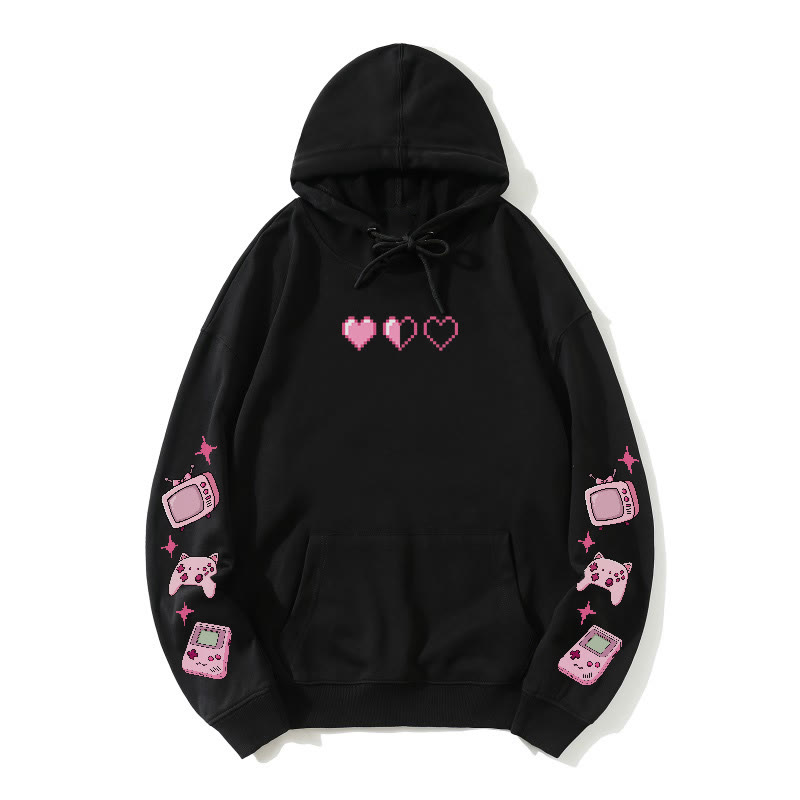 Pixel Heart Game Grafik-Hoodie (locker) - Black - 5XL - image 6
