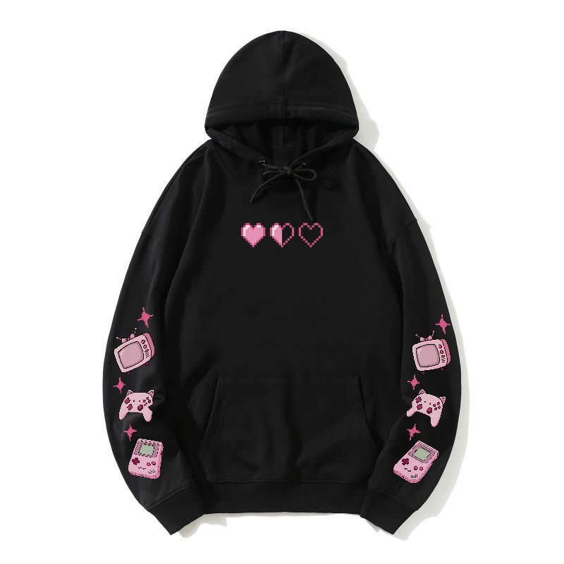 Pixel Heart Game Grafik-Hoodie (locker) - Black - 5XL - image 6