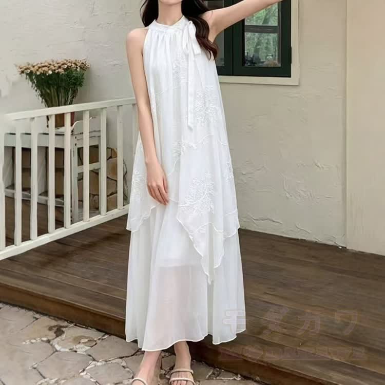 Boho-Maxikleid aus besticktem Chiffon mit Neckholder - Weiß - One Size - image 7