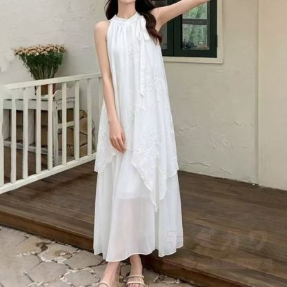 Boho-Maxikleid aus besticktem Chiffon mit Neckholder - Weiß - One Size - image 7