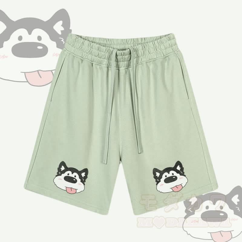 MODAKAWA Shorts mit Hundemotiv „Zunge raus“ und Kordelzug - Grün - 2XL - image 3