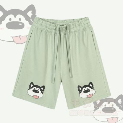 MODAKAWA Shorts mit Hundemotiv „Zunge raus“ und Kordelzug - Grün - 2XL - image 3