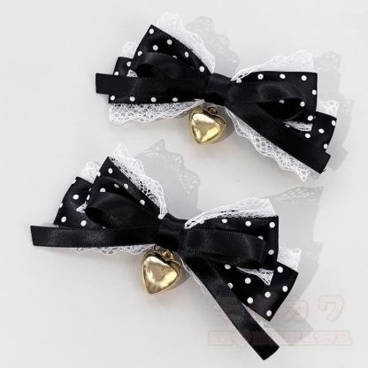 Schwarze Haarspangen mit Schleife und Herzanhänger (gepunktet). - C - image 5