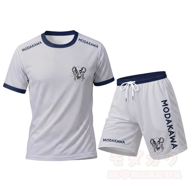 MODAKAWA X atka Tiger Graphic Herren-Sport-T-Shirt mit Kordelzug und passender Shorts - Weißes Set - 5XL - image 15