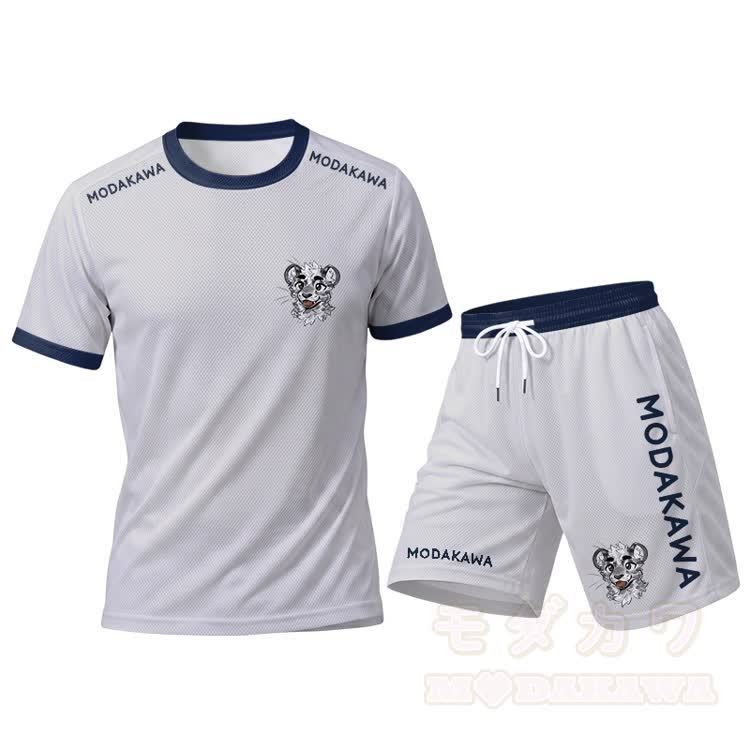 MODAKAWA X atka Tiger Graphic Herren-Sport-T-Shirt mit Kordelzug und passender Shorts - Weißes Set - 5XL - image 15