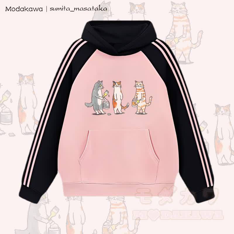 MODAKAWA X sumita_masataka Cat Painter Graphic Farben Block Fleece gefütterter Kapuzenpullover - Rosa - 2XL - image 3