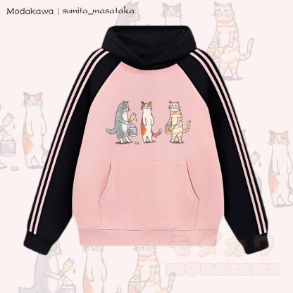 MODAKAWA X sumita_masataka Cat Painter Graphic Farben Block Fleece gefütterter Kapuzenpullover - Rosa - 2XL - image 3