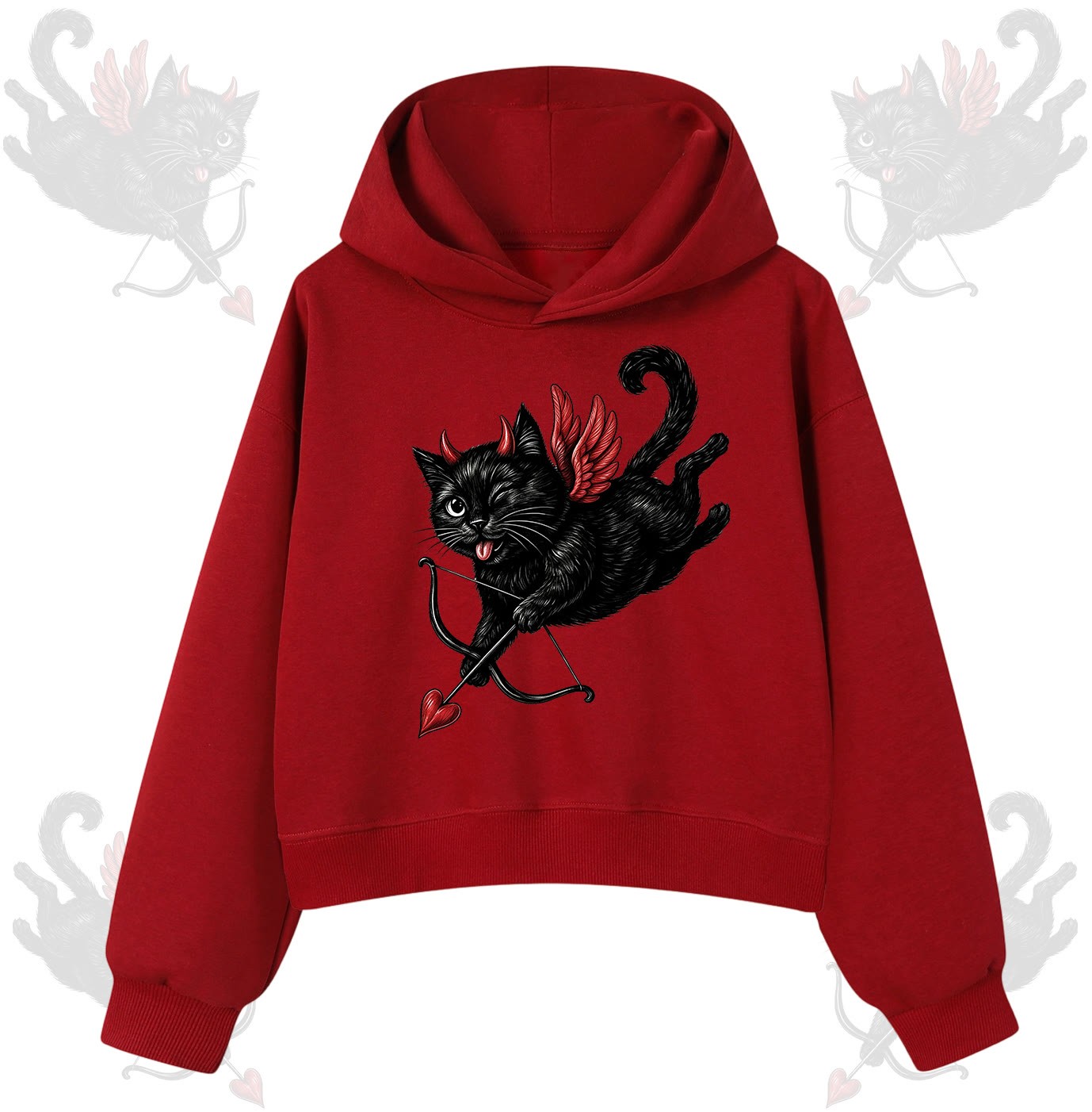 MODAKAWA Devil Cat Cupid Graphic Hoodie - Rot - 3XL - image 7