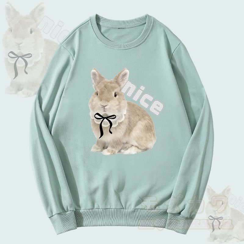 MODAKAWA NICE Unisex-Sweatshirt mit Schleifenhasen-Grafik - Grün - 5XL - image 4