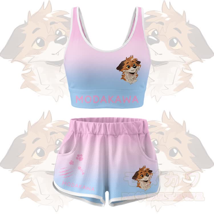 MODAKAWA X atka Fox Graphic Crop Tank Tank Sport Top Shorts Bikini Matching Outfit - Rosa Set - 5XL - image 11