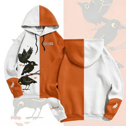 MODAKAWA Pullover-Hoodie mit Krähen-Grafik-Allover-Print - Orange - 6XL - image 3