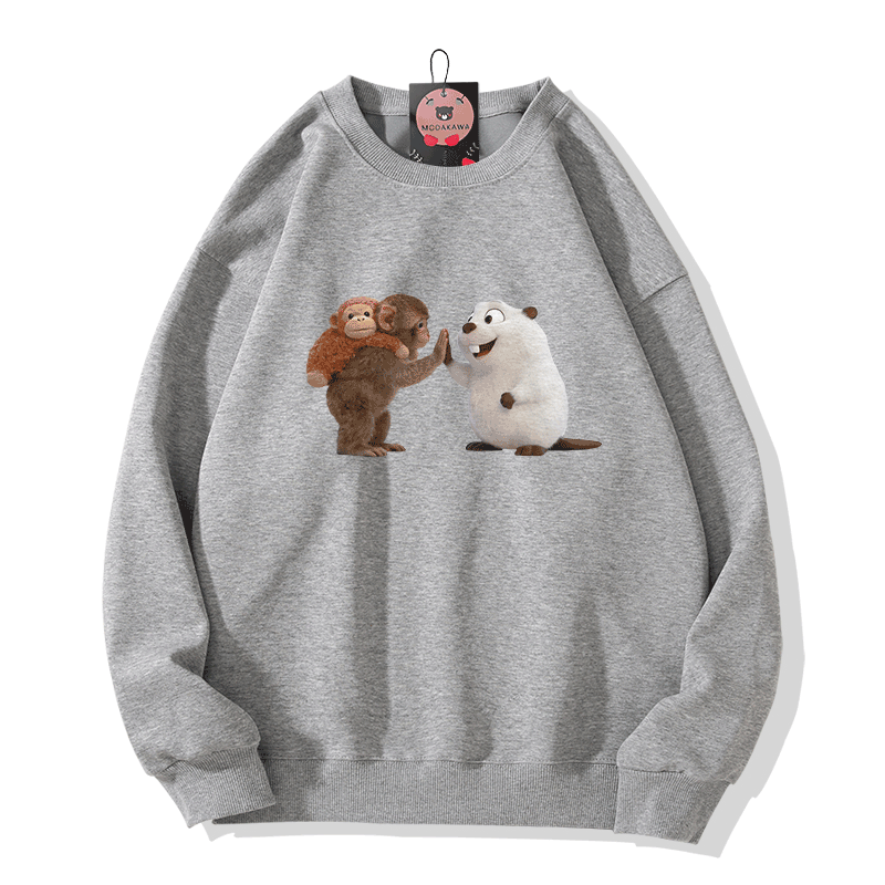 PUNCH High Five Monkey Kugelfisch Grafik Modakawa Sweatshirt - Grey - 5XL - image 4