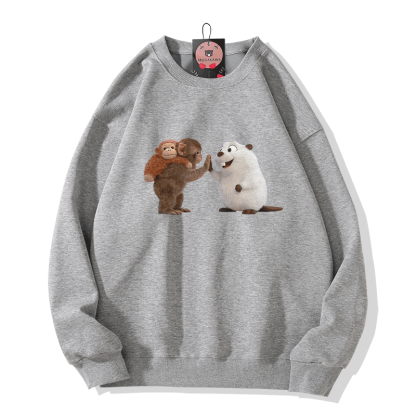 PUNCH High Five Monkey Kugelfisch Grafik Modakawa Sweatshirt - Grey - 5XL - image 4