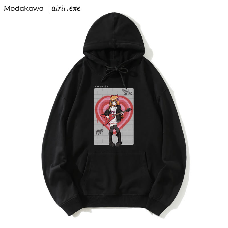MODAKAWA X airii.exe CHEMICAL Gitarrenmädchen-Buchstabendruck Modakawa Lockerer Hoodie - Black - 5XL - image 6