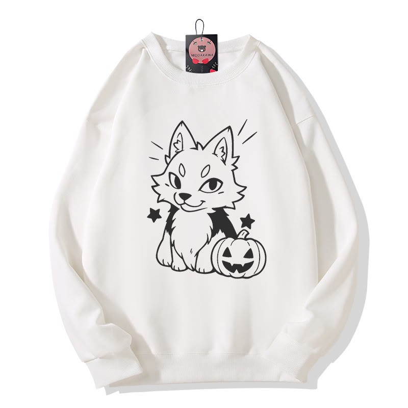 Sweatshirt mit verspieltem Fuchs-Kürbis-Halloween-Motiv und Rundhalsausschnitt - White - 5XL - image 4