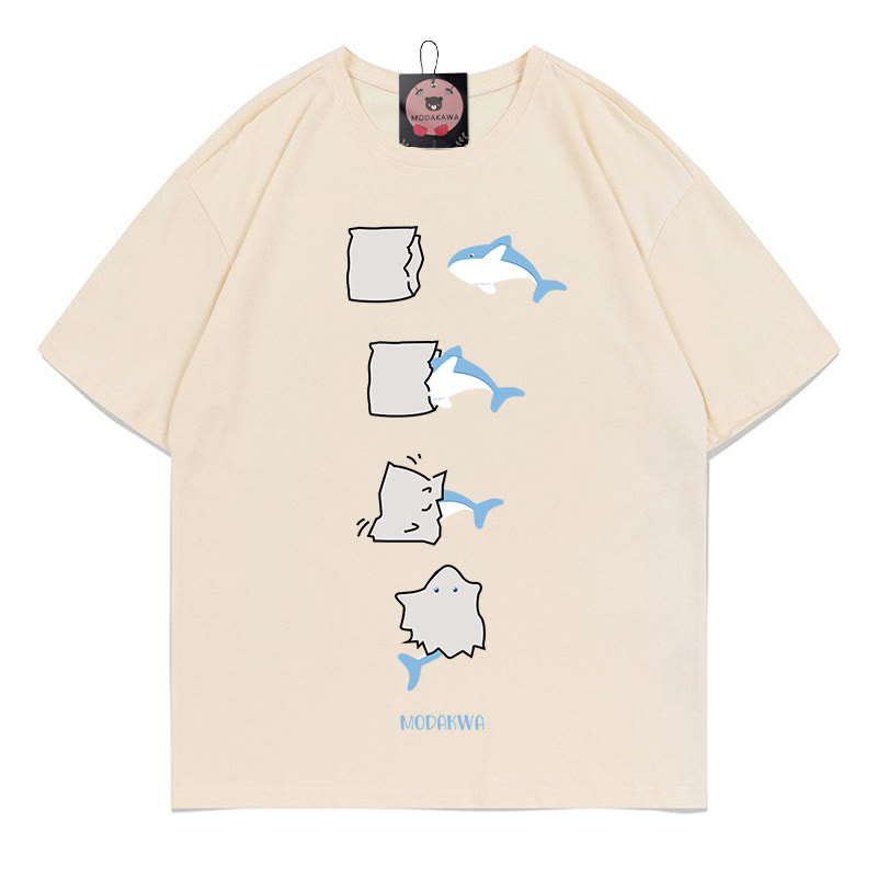 Modakawa T-Shirt mit lustigem Hai-Print - Apricot - 5XL - image 3