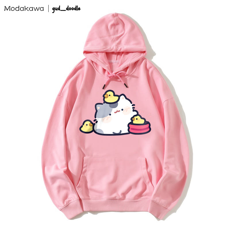 MODAKAWA X gud_doodle Kitty Chick Print Loose Hoodie - Pink - 5XL - image 6