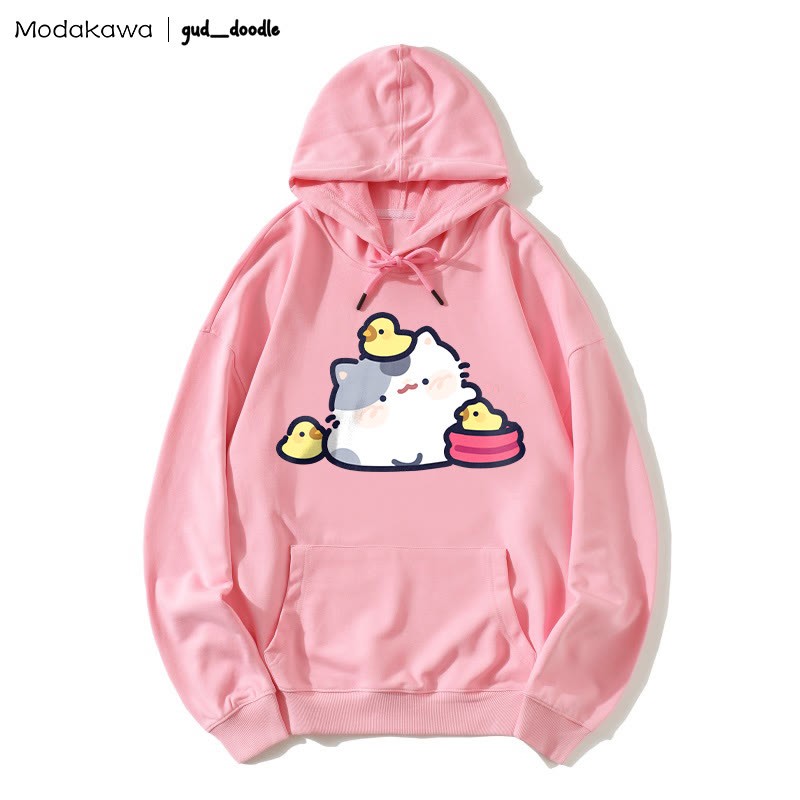 MODAKAWA X gud_doodle Kitty Chick Print Loose Hoodie - Pink - 5XL - image 6