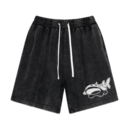 Lustige Pupfish-Grafik Vintage Washed Shorts - Schwarz - 3XL - image 4