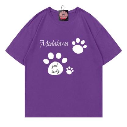 Viel LUCKY! T-Shirt mit Katzenpfoten-Schriftzug, 100 % Baumwolle, Modakawa - Purple - 5XL - image 3