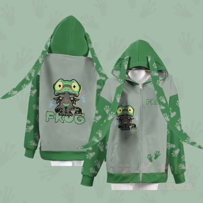 MODAKAWA Hoodie mit lustigem Froschmotiv, Reißverschluss und langen Hasenohren - image 3