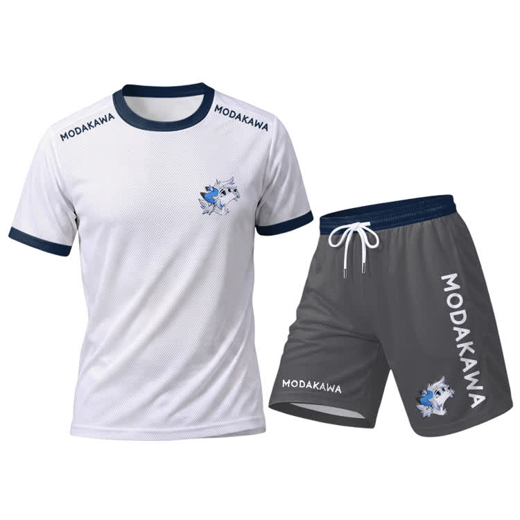 MODAKAWA X Space Barker Looking Up Grafik Herren-Sport-T-Shirt mit Kordelzug, passende Shorts und Outfit - White Set【White Top+Grey Shorts】 - 5XL - image 12