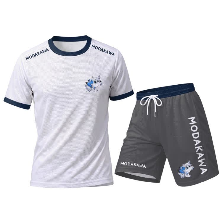 MODAKAWA X Space Barker Looking Up Grafik Herren-Sport-T-Shirt mit Kordelzug, passende Shorts und Outfit - White Set【White Top+Grey Shorts】 - 5XL - image 12
