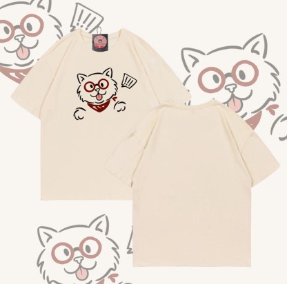 Modakawa T-Shirt aus 100 % Baumwolle mit überraschter Katze - Apricot - 5XL - image 6