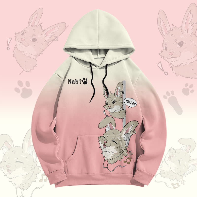 MODAKAWA Gradient Music Loving Nabi Bunny Graphic Pullover Hoodie - Pink - 8XL - image 2