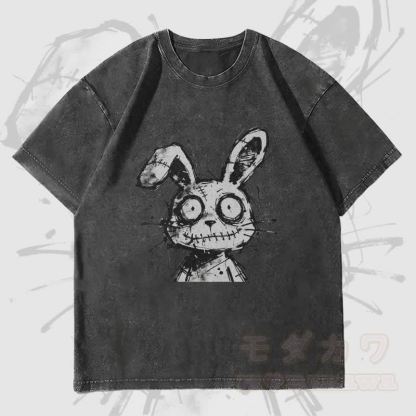 MODAKAWA Unisex-T-Shirt mit gesticktem Hasenmotiv im Vintage-Stil - Schwarz - 4XL - image 4