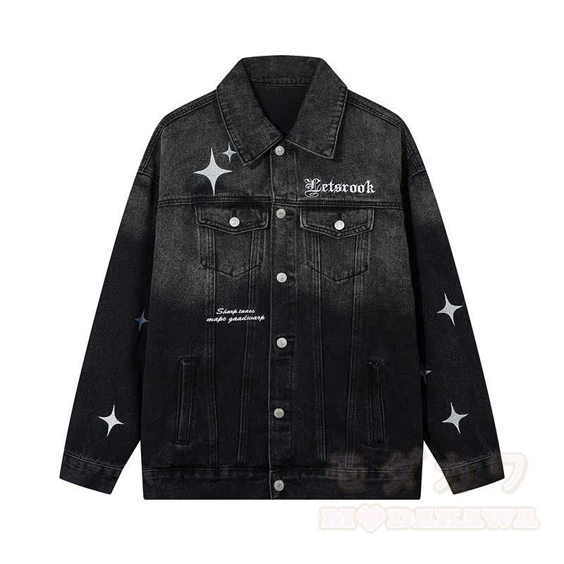 Zweiteiliges Set: Jeansjacke mit Sternenmuster und Farbverlauf, Jeans mit weitem Bein - Jacke B - XL - image 4