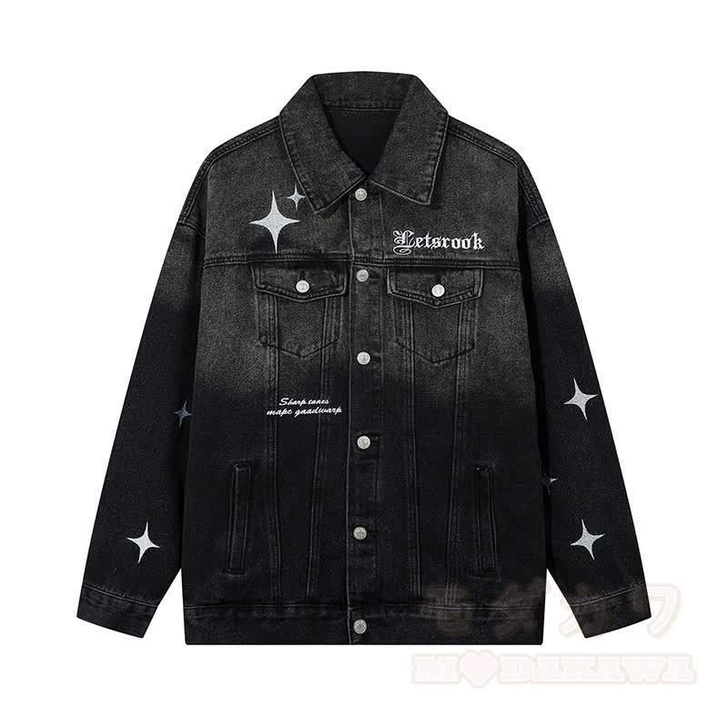 Zweiteiliges Set: Jeansjacke mit Sternenmuster und Farbverlauf, Jeans mit weitem Bein - Jacke B - XL - image 4