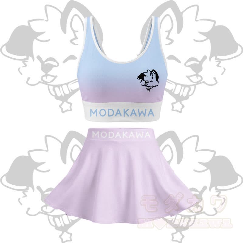 MODAKAWA X popipeko Puppy Graphic Modakawa Crop Tank Sport Top Skirt Matching Outfit - Blaues und violettes Set - 2XL - image 16
