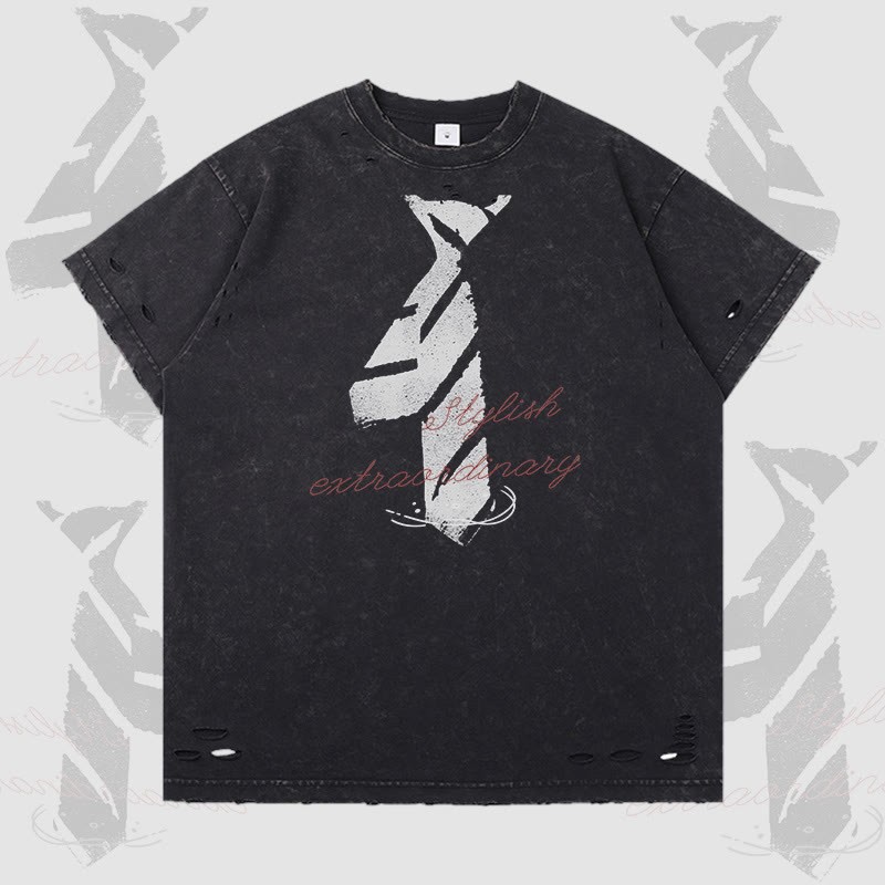 Krawattenbuchstaben-Grafik Modakawa Zerrissenes T-Shirt - Black - 2XL - image 4